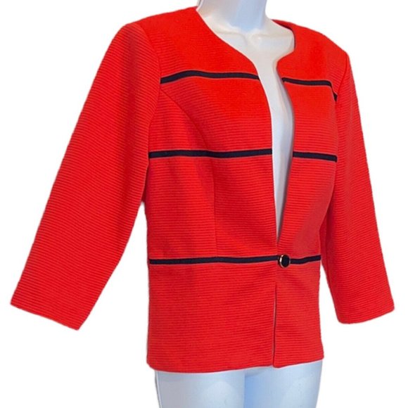 Danny and Nicole Woman's Ribbed Striped Bright Orange Shoulder Pad Blazer Sz 10 - Picture 2 of 7